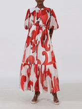 puff-sleeve tiered maxi dress with abstract print – ZARA